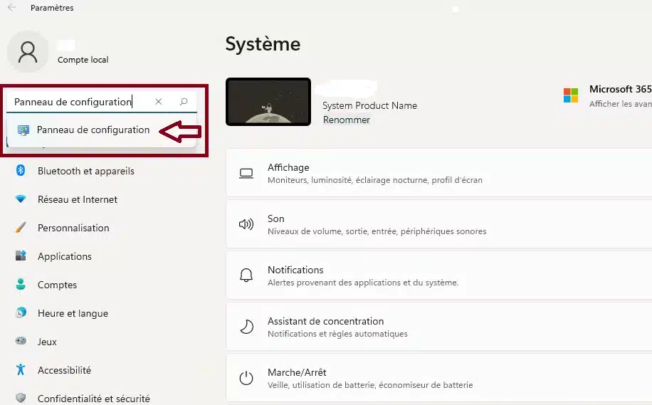 tapez-Panneau-de-configuration-dans-la-barre-de-recherche
